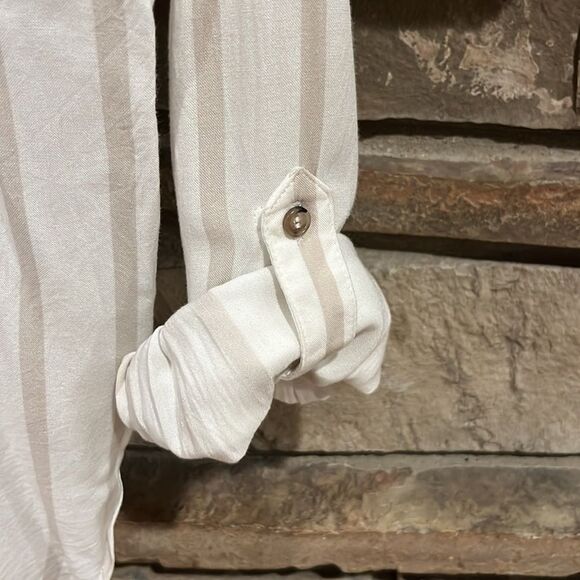 Maeve by Anthropologie Striped Tie Front High Low Button Down Shirt - Picture 8 of 9